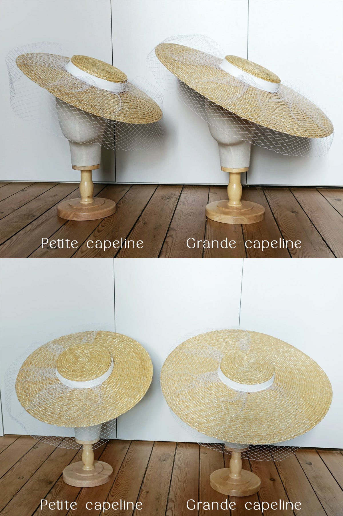 Comparaison des deux tailles des capeline Coco Vintage (petite capeline et grande capeline) Bellemond